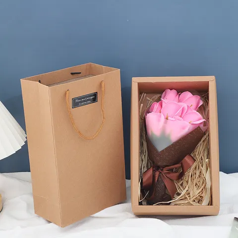 Valentines Day Rose Soap Flower Gift Box With Cute Teddy Bear Artificial Floral Bouquet For Women Girlfriend