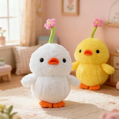 Cute Chick Plush Toy Stuffed Animal Doll With Flower Soft PP Cotton Kawaii Desktop Ornament Kids Birthday Gift