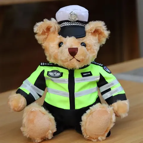 Plush Toy Bear Stuffed Animal Short Plush Police Firefighter Uniform Cute Cartoon Bear Doll Kids Gift Toy