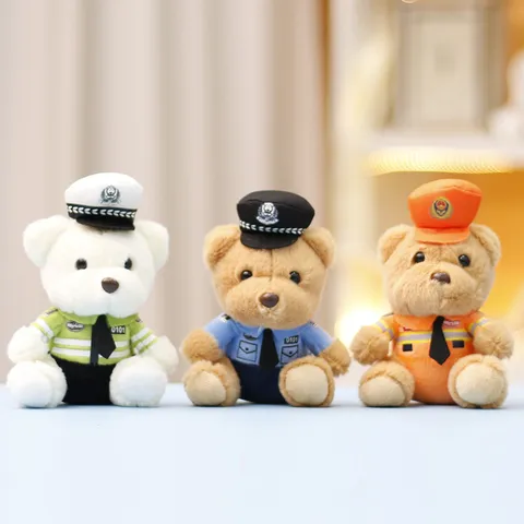 Cute Uniform Bear Plush Toy Pendant Cartoon Animal Doll Keychain Bag Hanging Ornament Birthday Gift