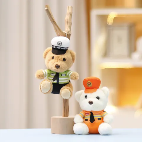Cute Uniform Bear Plush Toy Pendant Cartoon Animal Doll Keychain Bag Hanging Ornament Birthday Gift