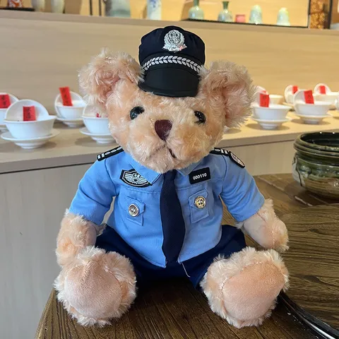 Plush Toy Bear Stuffed Animal Short Plush Police Firefighter Uniform Cute Cartoon Bear Doll Kids Gift Toy