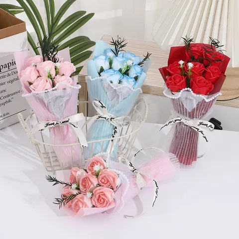 Artificial Soap Rose Flower Bouquet Mini Gift For Valentine Day Birthday Wedding Party Home Decoration