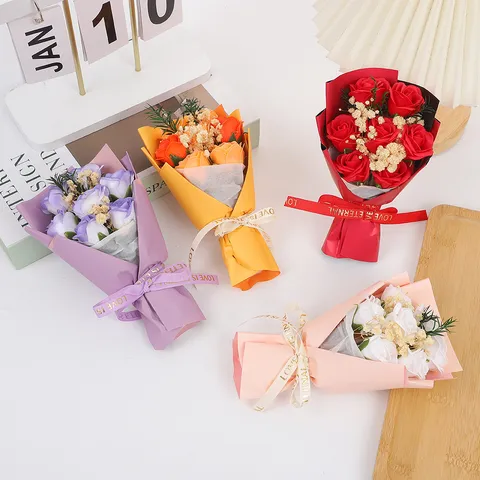 Valentine Gift Soap Rose Artificial Flower Bouquet With Babys Breath Gift Box Romantic Home Decor Floral Arrangement