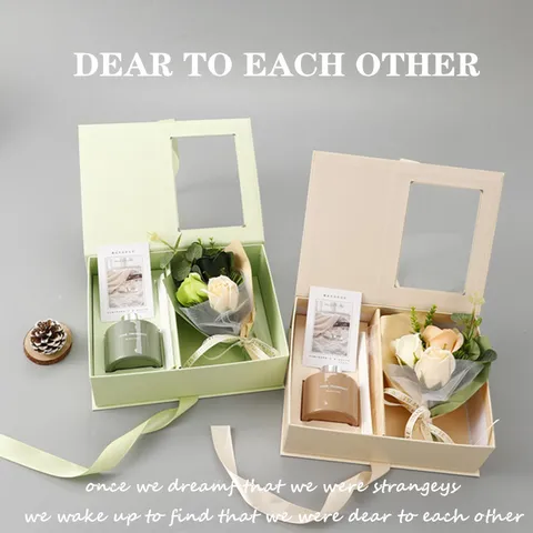 Valentine Day Aromatherapy Soap Rose Flower Bouquet Gift Box With Perfume Bottle And Greeting Card For Women Girlfriend