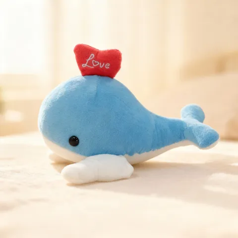 Cute Whale Plush Toy Stuffed Animal Doll Soft Short Plush Blue Whale Toy