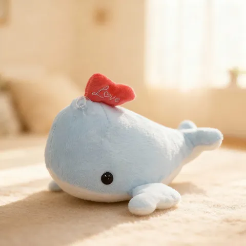 Cute Whale Plush Toy Stuffed Animal Doll Soft Short Plush Blue Whale Toy