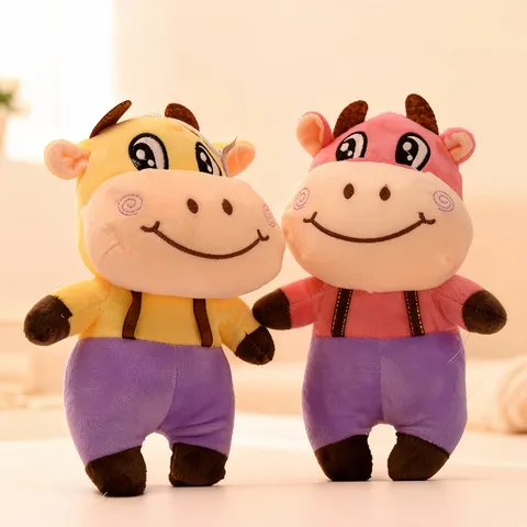 Plush Ox Stuffed Animal Toy Cute Standing Bull Doll Soft Short Plush PP Cotton Claw Machine Doll Wedding Party Gift
