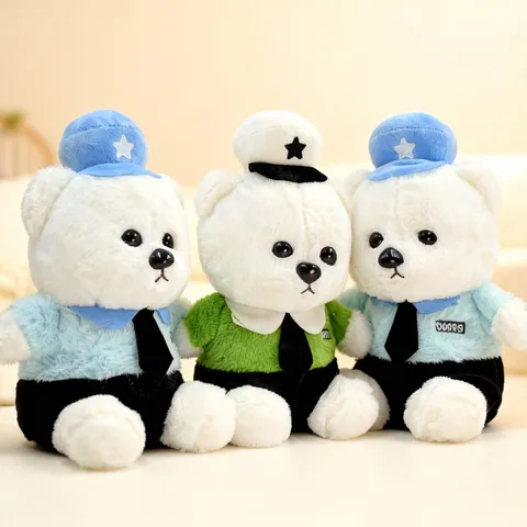 Cute Police Bear Plush Toy Stuffed Animal Doll Soft Cartoon Bear Toy For Kids Party Decoration