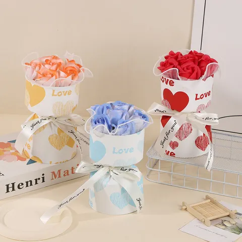 Valentine's Day Soap Rose Flower Bouquet Artificial Flowers With Gift Bag And LED Light For Women Girl Friends