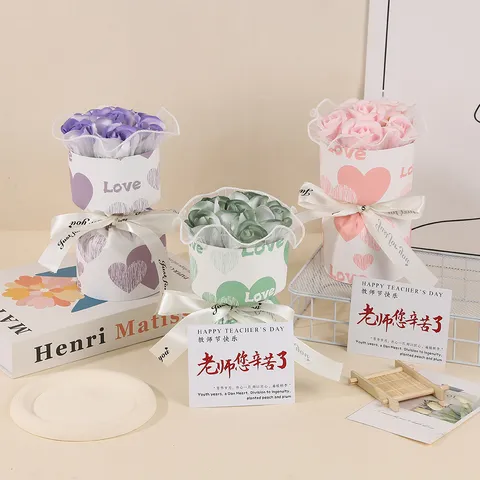 Valentine's Day Soap Rose Flower Bouquet Artificial Flowers With Gift Bag And LED Light For Women Girl Friends