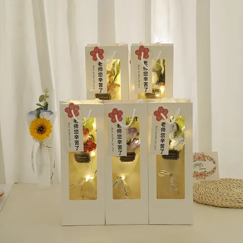 Artificial Soap Rose Flower Bouquet Gift Box With LED Light Window Handbag Romantic Valentine Birthday Gift For Women