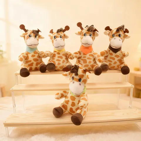 Cute Stuffed Giraffe Plush Toy With Colorful Scarf Soft Animal Doll Claw Machine Toy For Kids Party Gift