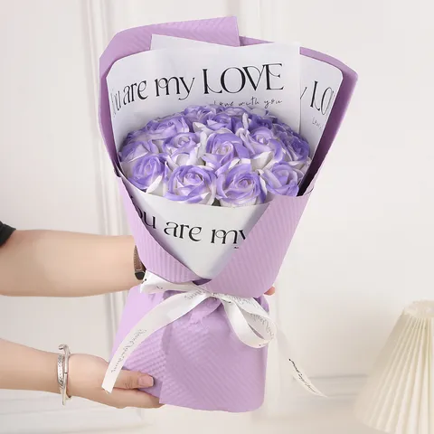 Ramo de Flores de Jabón de Rosa Artificial Con Cadena de Luces y Bolsa Regalo San Valentín
