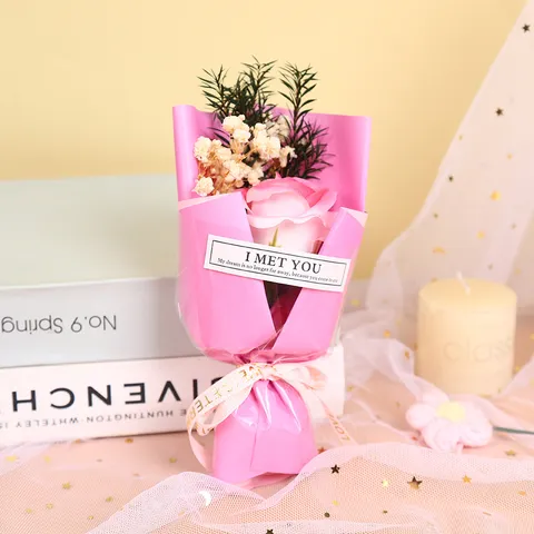 Mini Soap Flower Dried Rose Bouquet Artificial Flowers Gypsophila Small Bouquet Gift For Valentine Day Home Party Decor