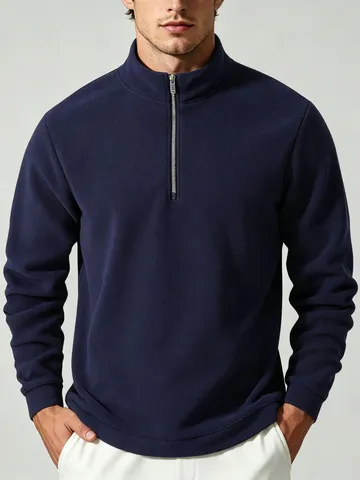 Men's Winter Polar Fleece Half Zipper Sweatshirt Mock Neck Loose Warm Casual Pullover Top Long Sleeve Solid Color Male Fleece Apparel