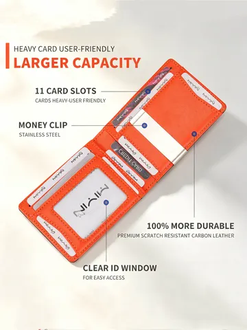 RFID Protection Business Men's Wallet Slim Carbon Fiber Texture Card Holder Bifold Purse With Metal Money Clip