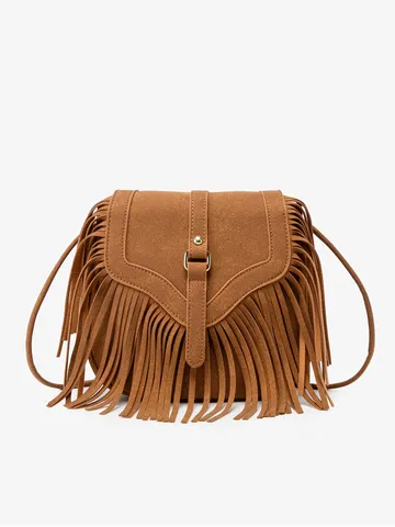 Femmes Vintage Bohème Gland Sac Bandoulière PU Cuir Mat Rabat Sac à Épaule Décontracté Quotidien Sac à Main