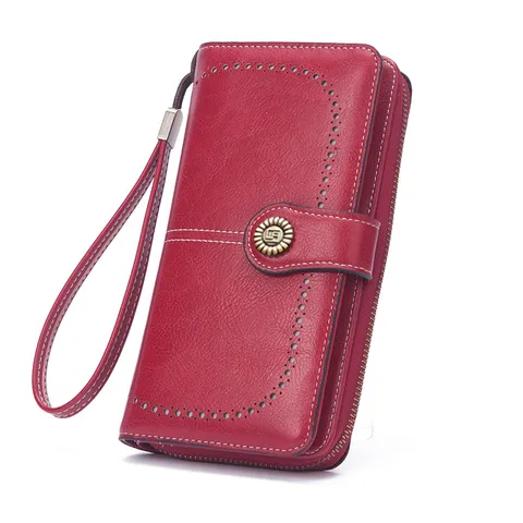 Portefeuille Long Vintage en Cuir PU pour Femmes Grande Capacité Fermeture Éclair Pliante Pochette Multifonctionnelle
