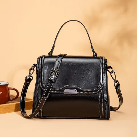 Femmes Rétro Cuir PU Poignée Supérieure Sac Bandoulière Mode Décontracté Couleur Unie Petit Sac Carré