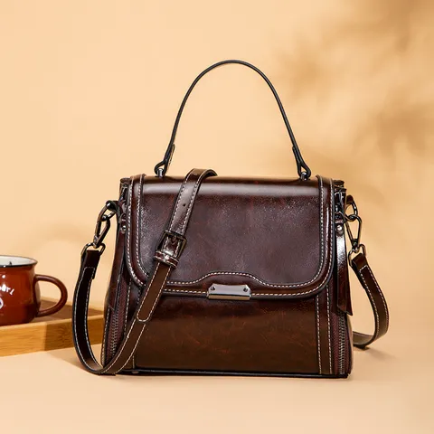 Femmes Rétro Cuir PU Poignée Supérieure Sac Bandoulière Mode Décontracté Couleur Unie Petit Sac Carré