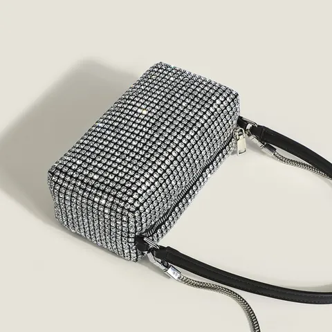 Sac Bandoulière Strass Mode Femme Luxe Scintillant Cristal Sac Bandoulière Sac à Main de Soirée Avec Bandoulière Chaîne