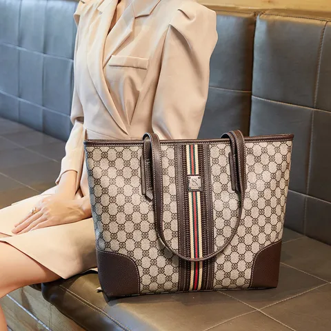 Sac Cabas Grande Capacité pour Femmes Rétro Bloc de Couleur Cuir PU Sac à Bandoulière Sac à Main Décontracté avec Poignée