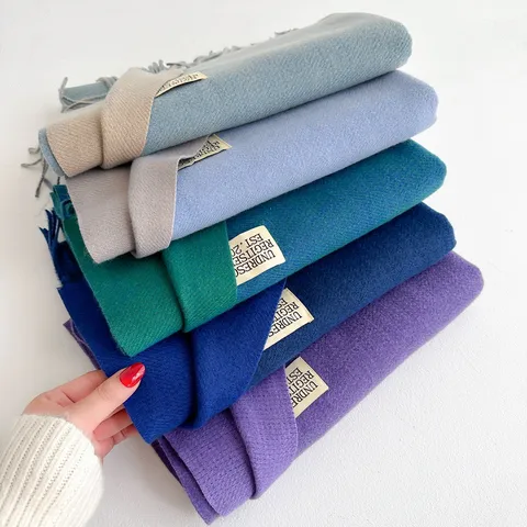 Sciarpa in Finto Cashmere Double-Face Invernale Caldo Scialle di Coppia con Lunghe Nappe Morbida Sciarpa Tinta Unita Casual