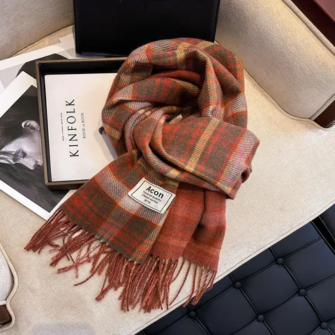 Autumn Winter Women Imitation Cashmere Plaid Scarf British Retro Casual Versatile Thickened Long Fringe Scarf