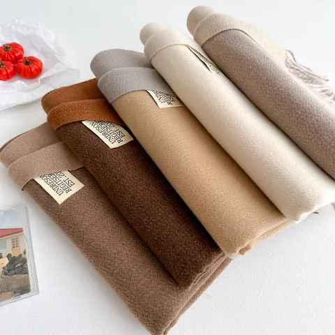 Sciarpa in Finto Cashmere Double-Face Invernale Caldo Scialle di Coppia con Lunghe Nappe Morbida Sciarpa Tinta Unita Casual