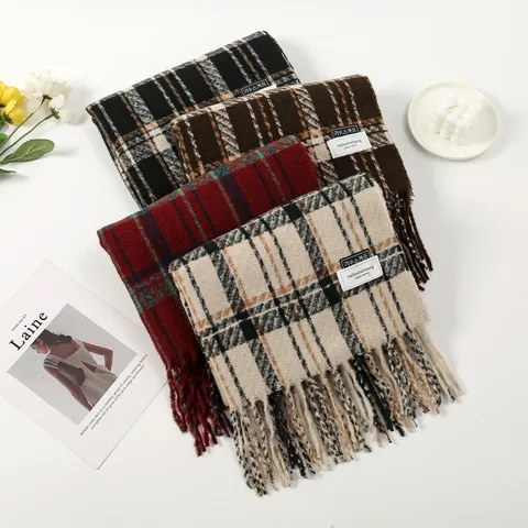 Écharpe à Carreaux Chaude d'Hiver pour Femmes Hommes Douce à Glands Longue Casual Polyvalente Accessoires de Moda Quotidiens