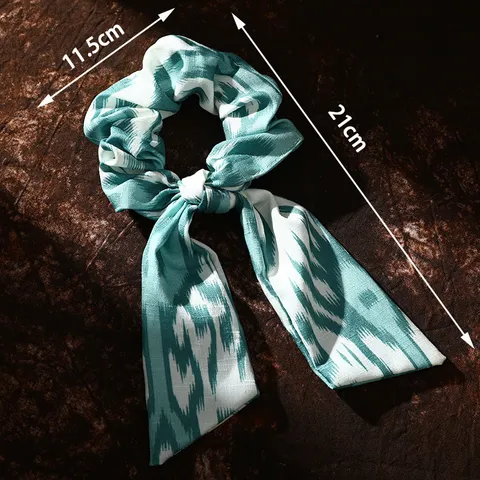 Stile Etnico Stampa Geometrica Tessuto Scrunchies Fiocco Lungo Nastro Elastici per Capelli Accessori per Capelli per Donne