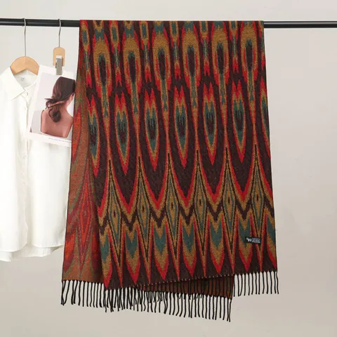 Sciarpa con Nappe in Poliestere con Stampa Geometrica Stile Etnico Sciarpa Lunga Unisex Viaggio Moda