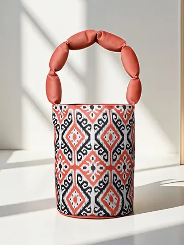 Ethnic Style Felt Bucket Bag Women Handbag Traditional Atlas Print Cylindrical Tote Bag Casual Travel Shoulder Purse
