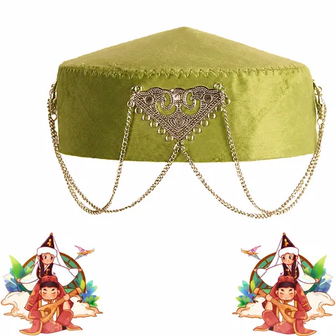 Kazakh Ethnic Style Women Princess Hat Handmade Velvet Retro Fashion Cap With Metal Chain Tassel Party Headwear