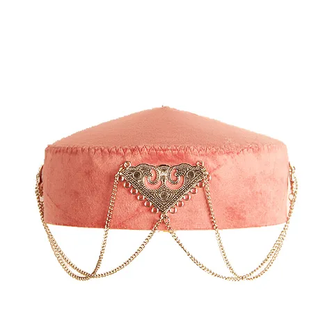 Cappello da Principessa da Donna in Stile Etnico Kazako Velluto Fatto a Mano Cappello Moda Retro Con Catena di Metallo Nappa Copricapo da Festa