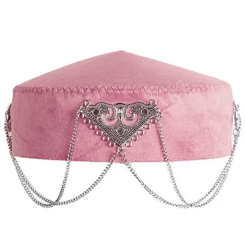 Cappello da Principessa da Donna in Stile Etnico Kazako Velluto Fatto a Mano Cappello Moda Retro Con Catena di Metallo Nappa Copricapo da Festa