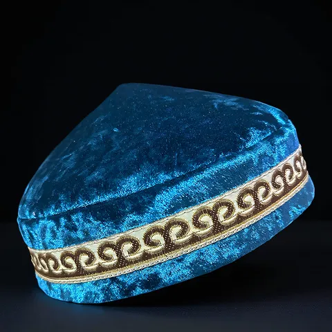 Cappello Ricamato in Velluto in Stile Etnico Motivo Tradizionale Kazako Caldo Berretto Senza Tesa Copricapo alla Moda Per Adulti