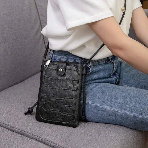 Sac Bandoulière Mini pour Téléphone Femmes Cuir PU Motif Crocodile Litchi Petit Sac Carré Sac d'Épaule Quotidien Décontracté