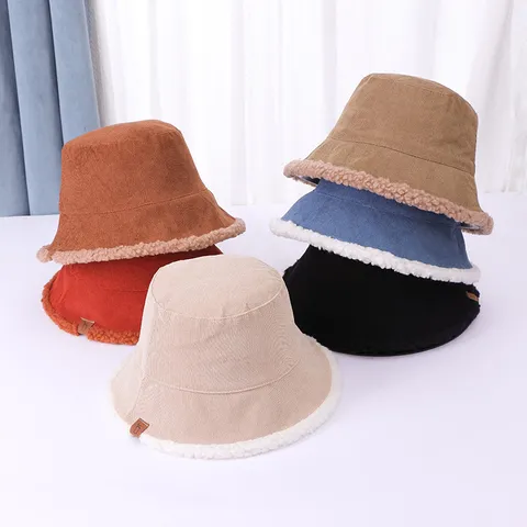 Cappello da Pescatore Invernale Caldo in Lana d'Agneau e Corduroy da Donna Double Face Casual Moda