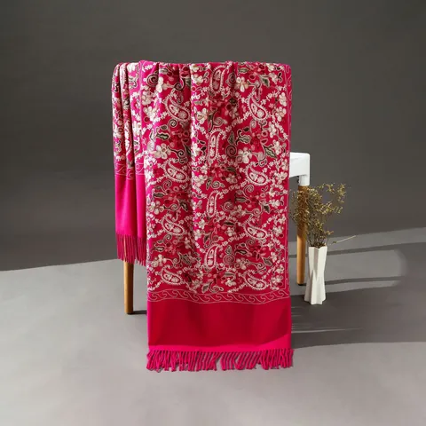 Donna Inverno Caldo Finto Cashmere Sciarpa Stile Etnico Paisley Floreale Ricamato Nappe Lungo Scialle Avvolgere Per Viaggio Quotidiano