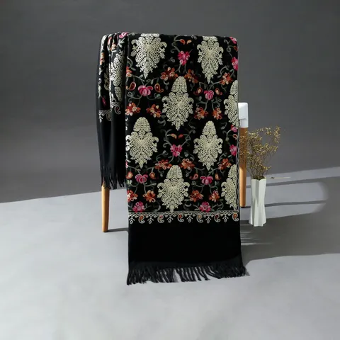 Donna Inverno Caldo Imitazione Cashmere Sciarpa Etnico Floreale Ricamo Frangia Lungo Scialle Viaggio Retro Casual Sciarpa