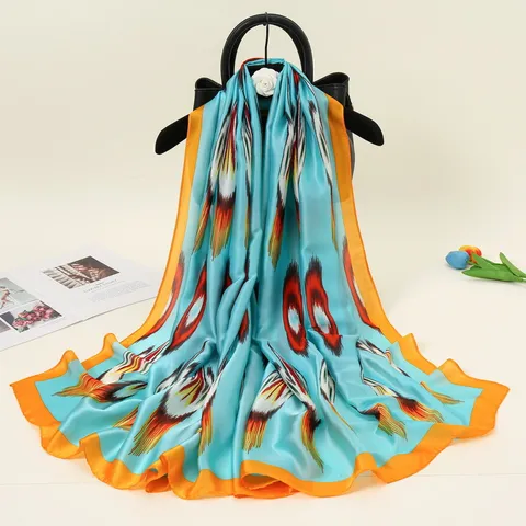 Donne Stile Etnico Stampato Sciarpa Lunga Versatile Raso Imitazione Seta Scialle Moda Quattro Stagioni Copricapo Foulard
