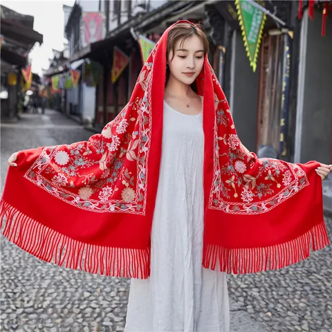 Sciarpa in Faux Cashmere Donna Autunno Inverno Stile Etnico Motivo Stampato Nappa Caldo Scialle Lungo Viaggio