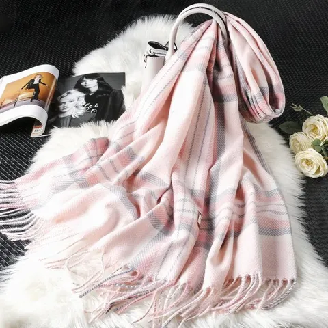 Sciarpa a Quadri Calda e Ispessita Invernale Donna Moda Imitazione Cashmere Sciarpa Lunga Elegante Casual con Nappe