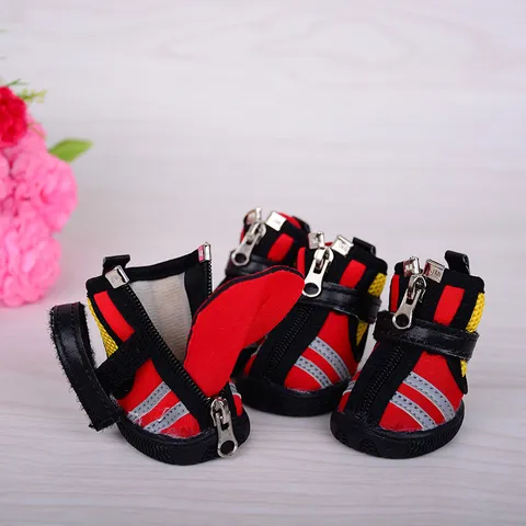Scarpe per Cani Piccoli Stivaletti per Animali in Neoprene Traspirante Suola Antiscivolo in Gomma con Cerniera e Strisce Riflettenti