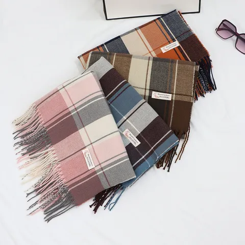 Donna Inverno Caldo Quadri Sciarpa Moda Nappe Lungo Scialle Morbido Cashmere Sensazione Poliestere Collo Sciarpa Avvolgere Per Uso Quotidiano