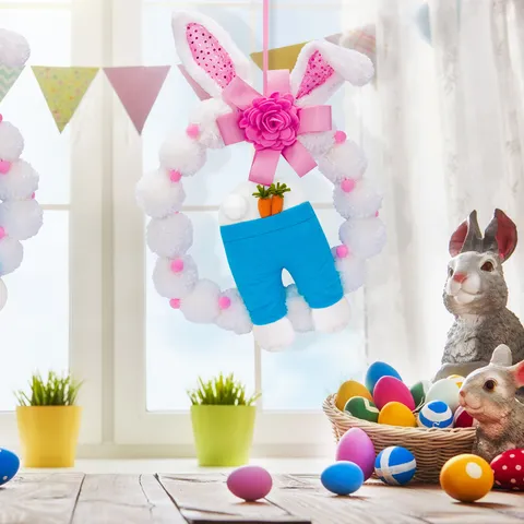 Corona de Conejo de Pascua LED Luminosa Peluche Oreja de Conejo Decoración Colgante Para Puerta Pared Ventana Fiesta Hogar