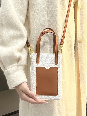 Sac Bandoulière Minimaliste En Cuir PU Pour Femmes Chic Bloc De Couleur Sac À Main Poignée Supérieure Petit Sac Carré Sac Quotidien