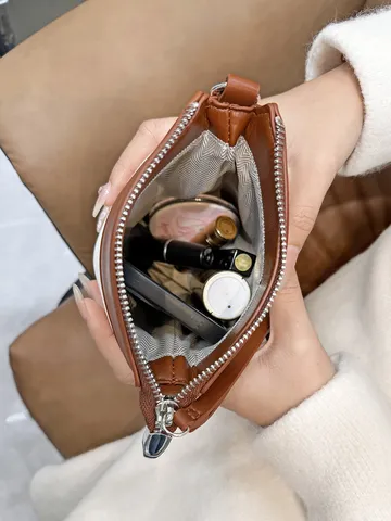 Sac Bandoulière Patchwork Couleur De Contraste Rétro Pour Femmes Mode Cuir PU Et Toile Sac À Main Quotidien